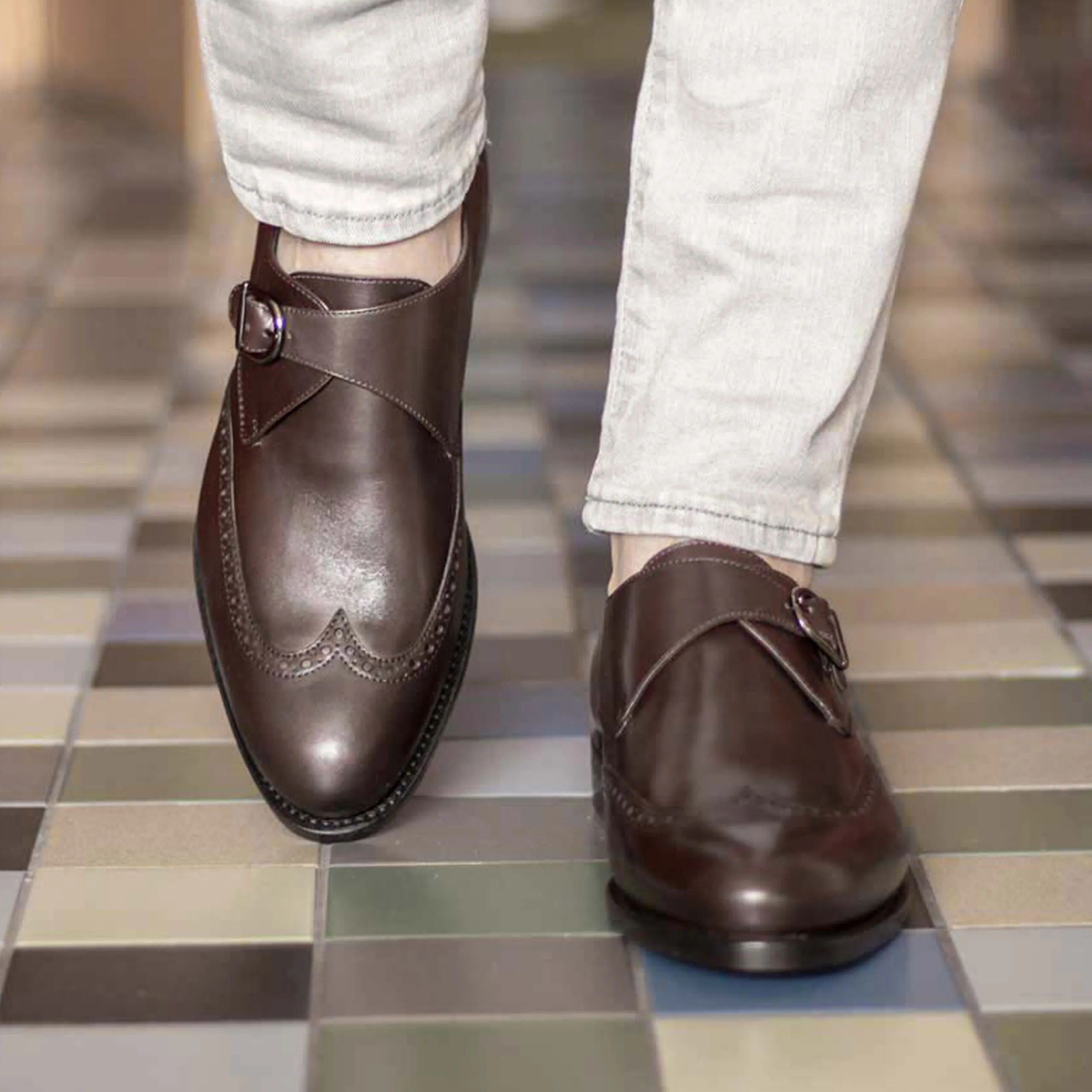 --Brown Single Monk Shoe-