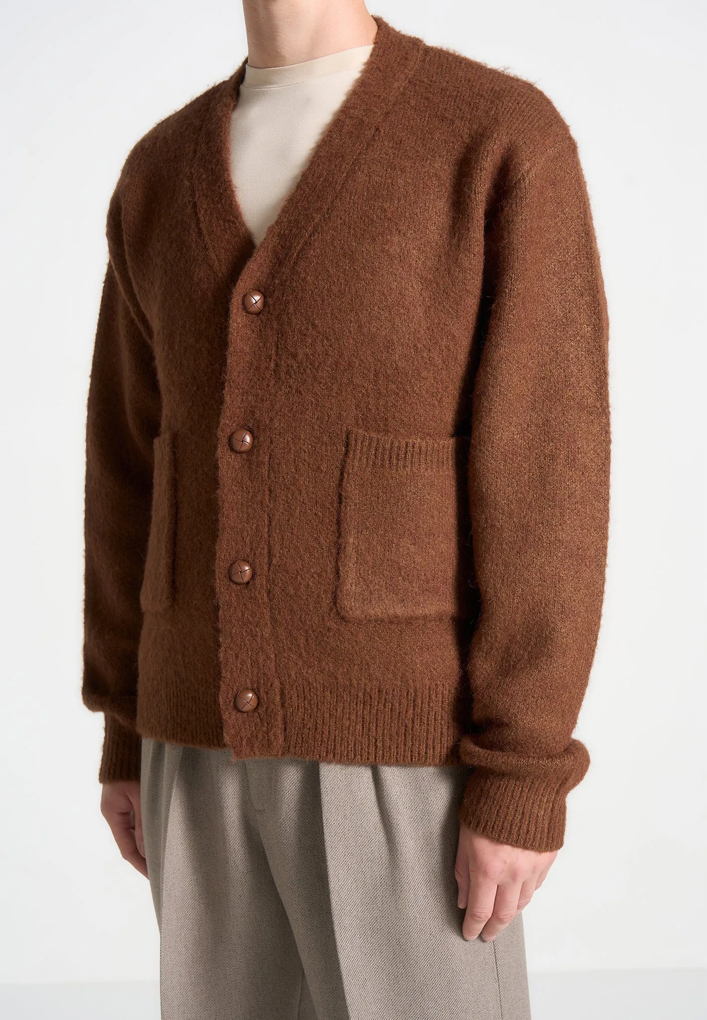 Brushed Wool Knit Cardigan - Rust