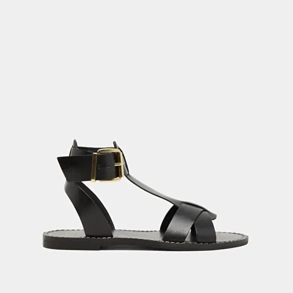 Buckle and strap sandals in black leather