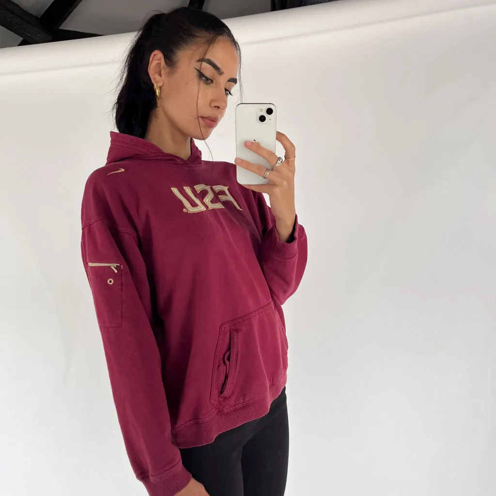 Burgundy 90s NIKE Team Spellout Hoodie Sweatshirt (L)