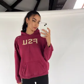 Burgundy 90s NIKE Team Spellout Hoodie Sweatshirt (L)