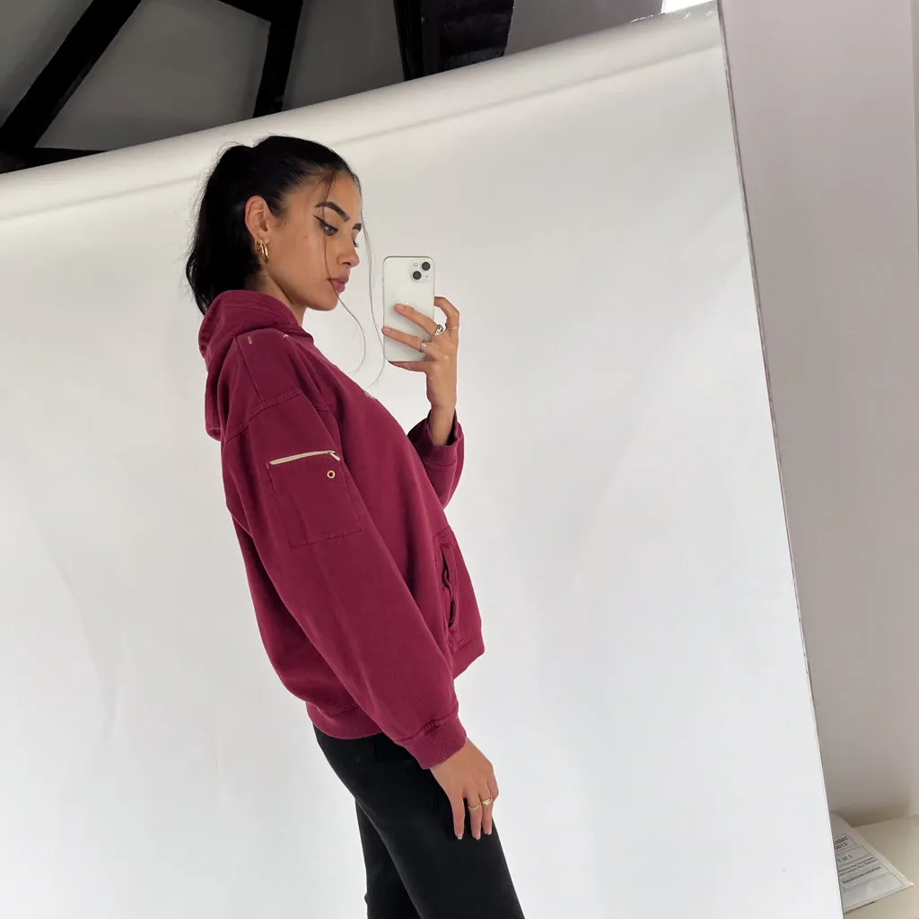 Burgundy 90s NIKE Team Spellout Hoodie Sweatshirt (L)