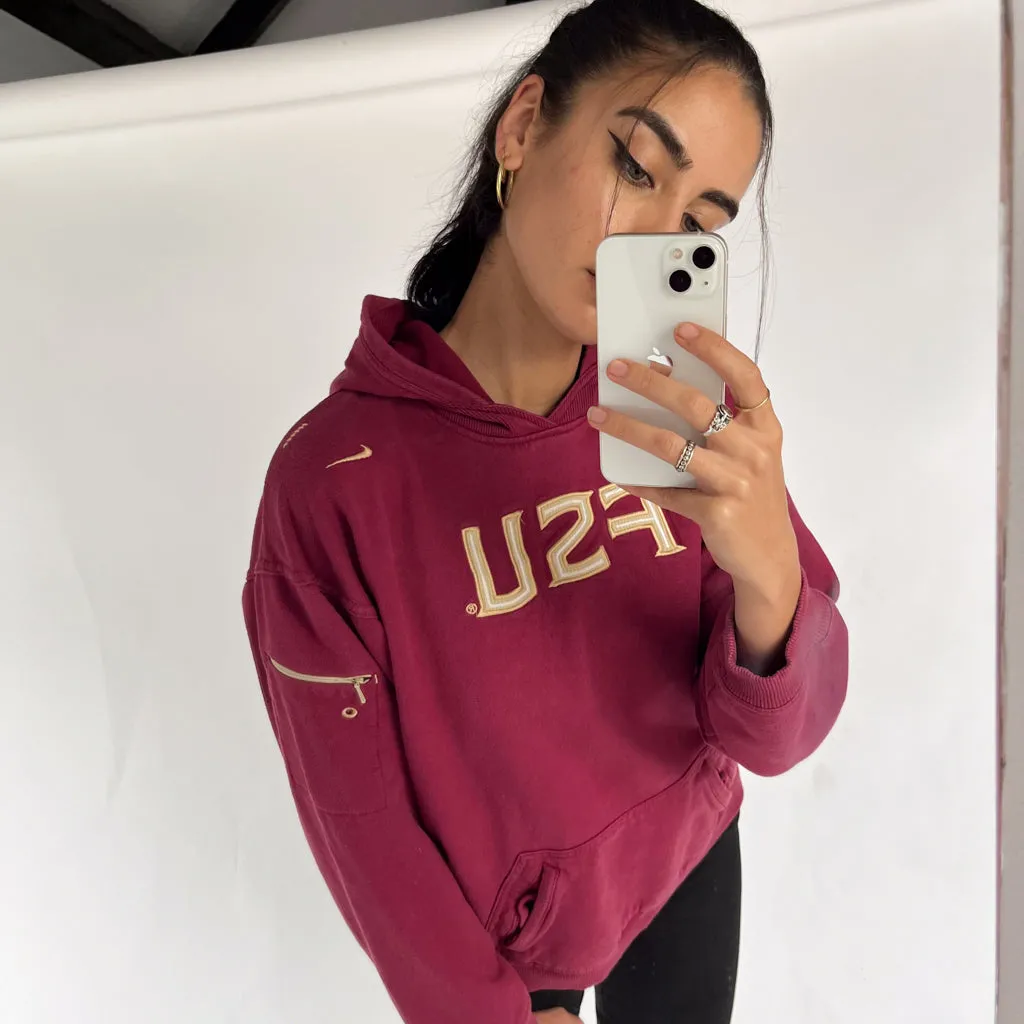 Burgundy 90s NIKE Team Spellout Hoodie Sweatshirt (L)