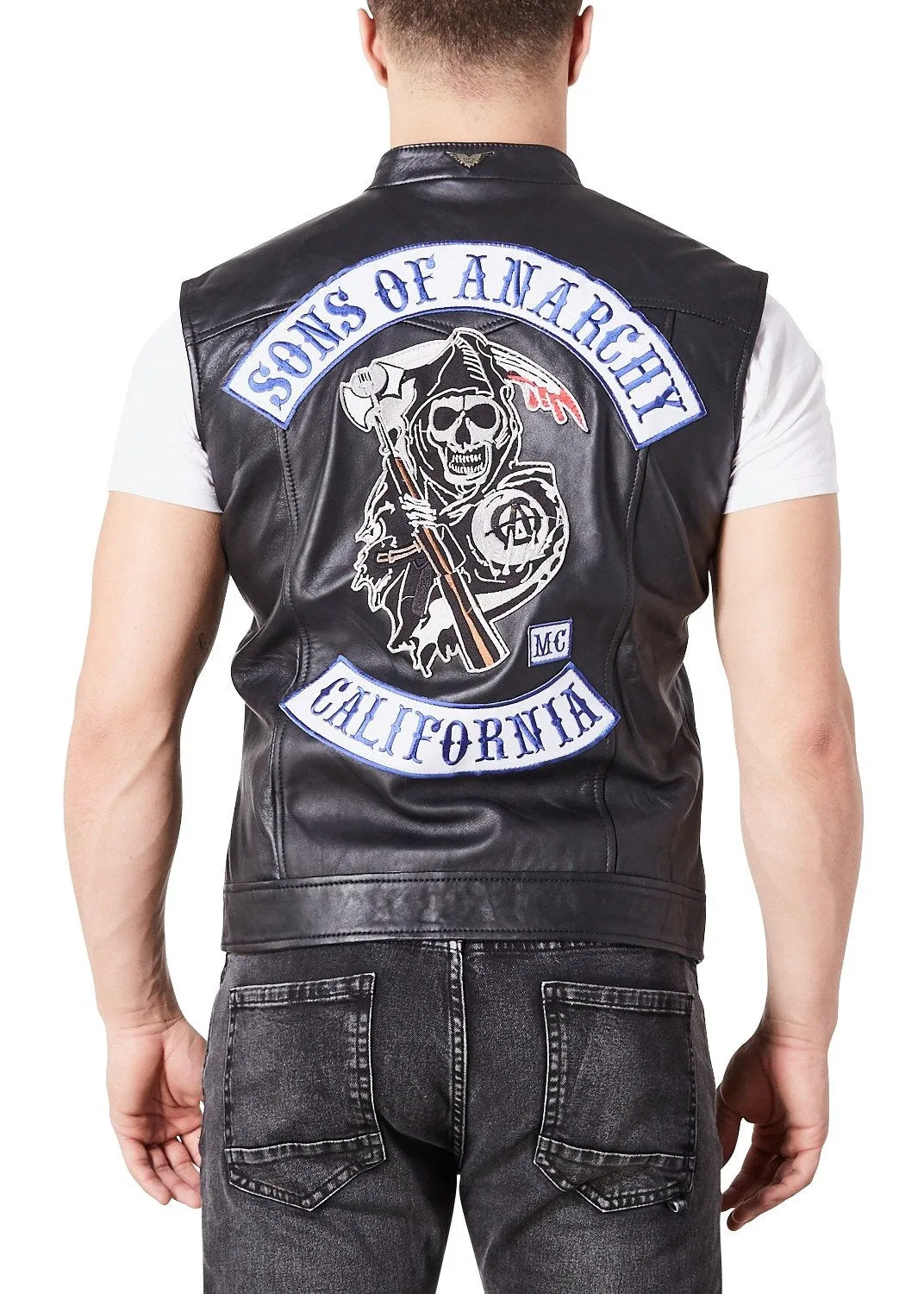 Buy Mens SOA Sons Of Anarchy Leather Motorcycle President Jacket Vest & Jacket