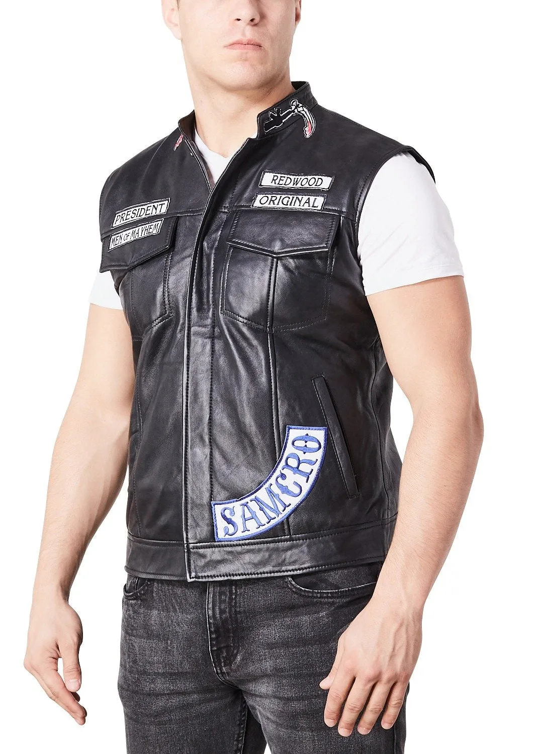 Buy Mens SOA Sons Of Anarchy Leather Motorcycle President Jacket Vest & Jacket