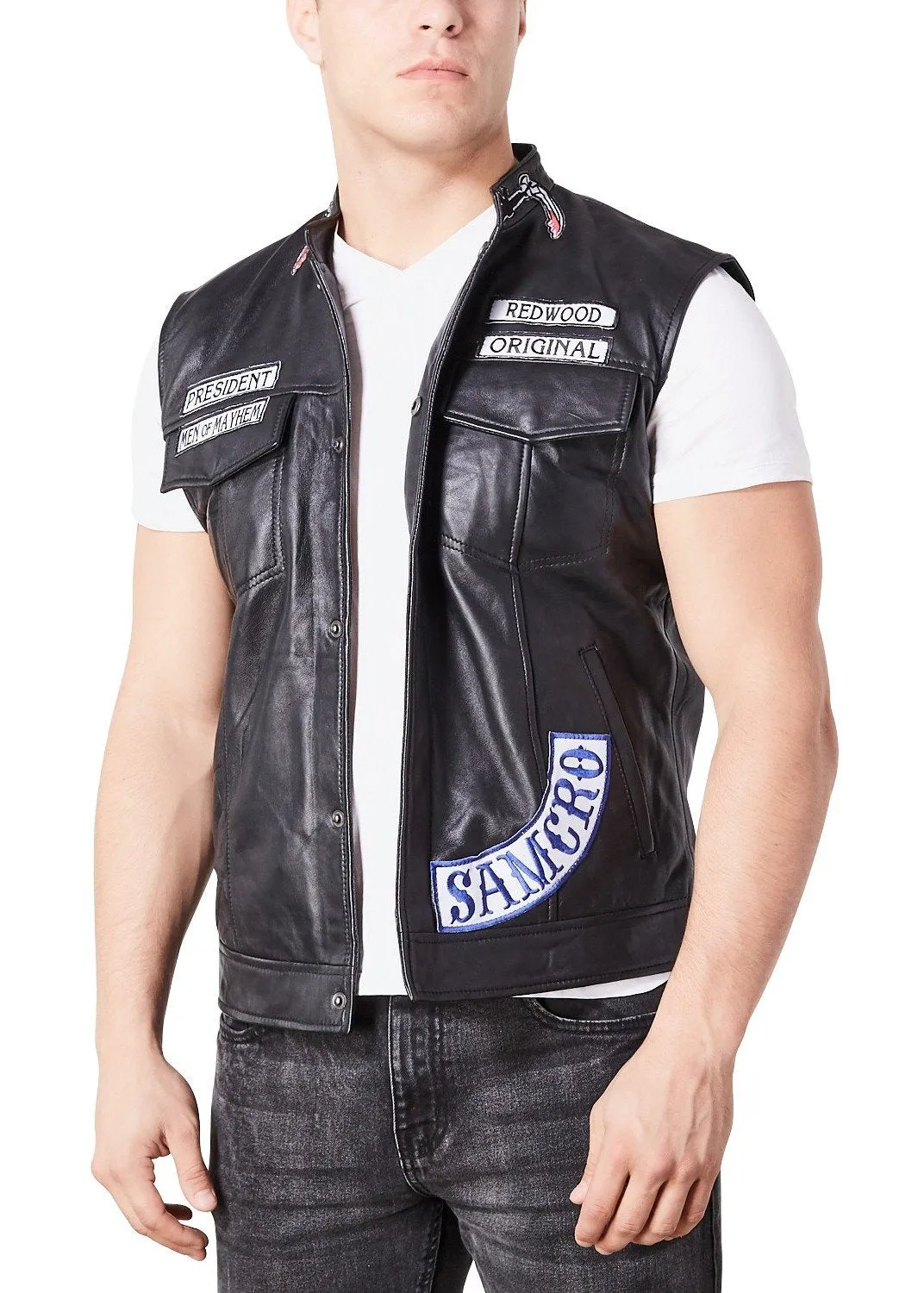 Buy Mens SOA Sons Of Anarchy Leather Motorcycle President Jacket Vest & Jacket