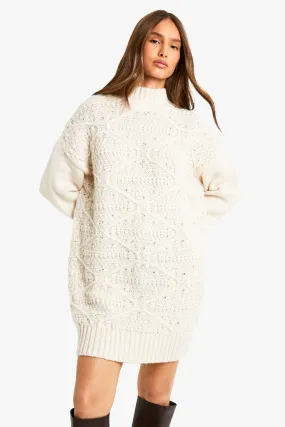 Cable Detail Knitted Mini Sweater Dress