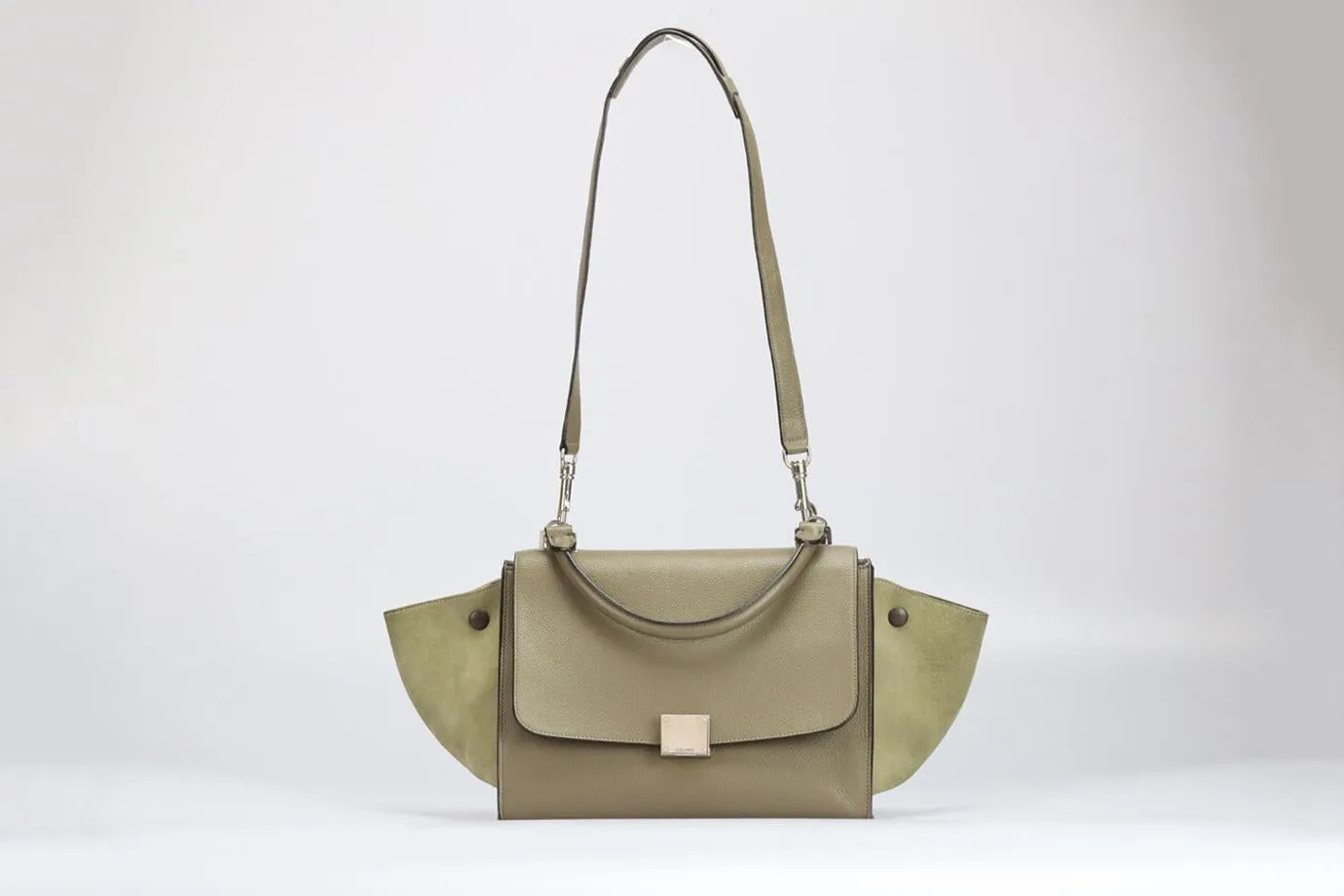 CELINE TRAPEZE SMALL SUEDE AND LEATHER TOTE BAG