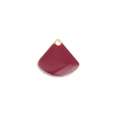 Charms, Fan-Shaped, Double-Sided, Wine Red, Enameled, Brass, Drops, 13mm