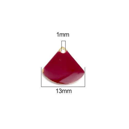 Charms, Fan-Shaped, Double-Sided, Wine Red, Enameled, Brass, Drops, 13mm