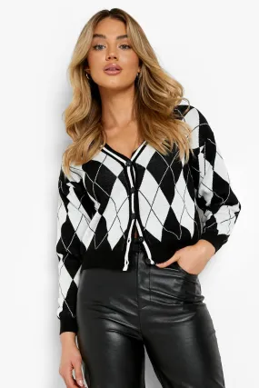 Check Cropped Cardigan