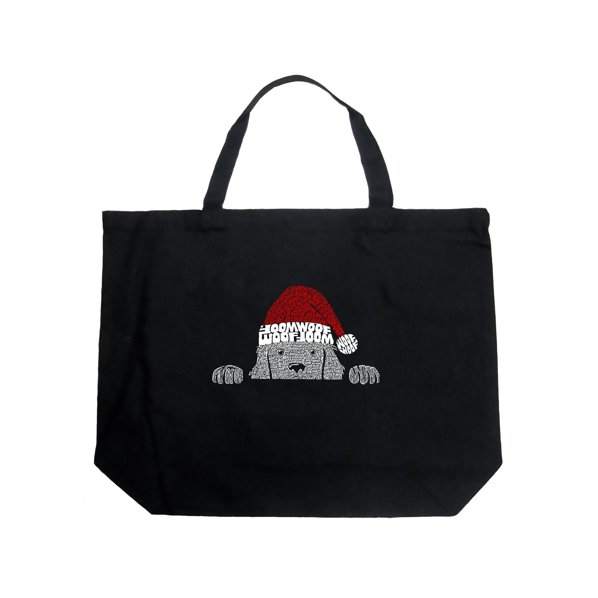 Christmas Peeking Dog - Large Word Art Tote Bag