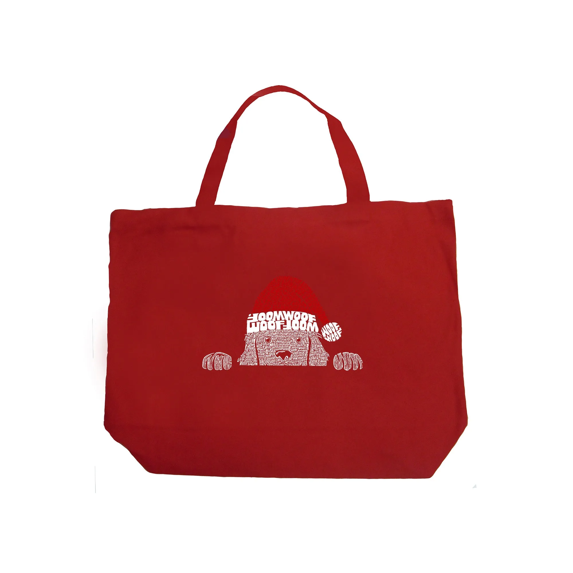 Christmas Peeking Dog - Large Word Art Tote Bag