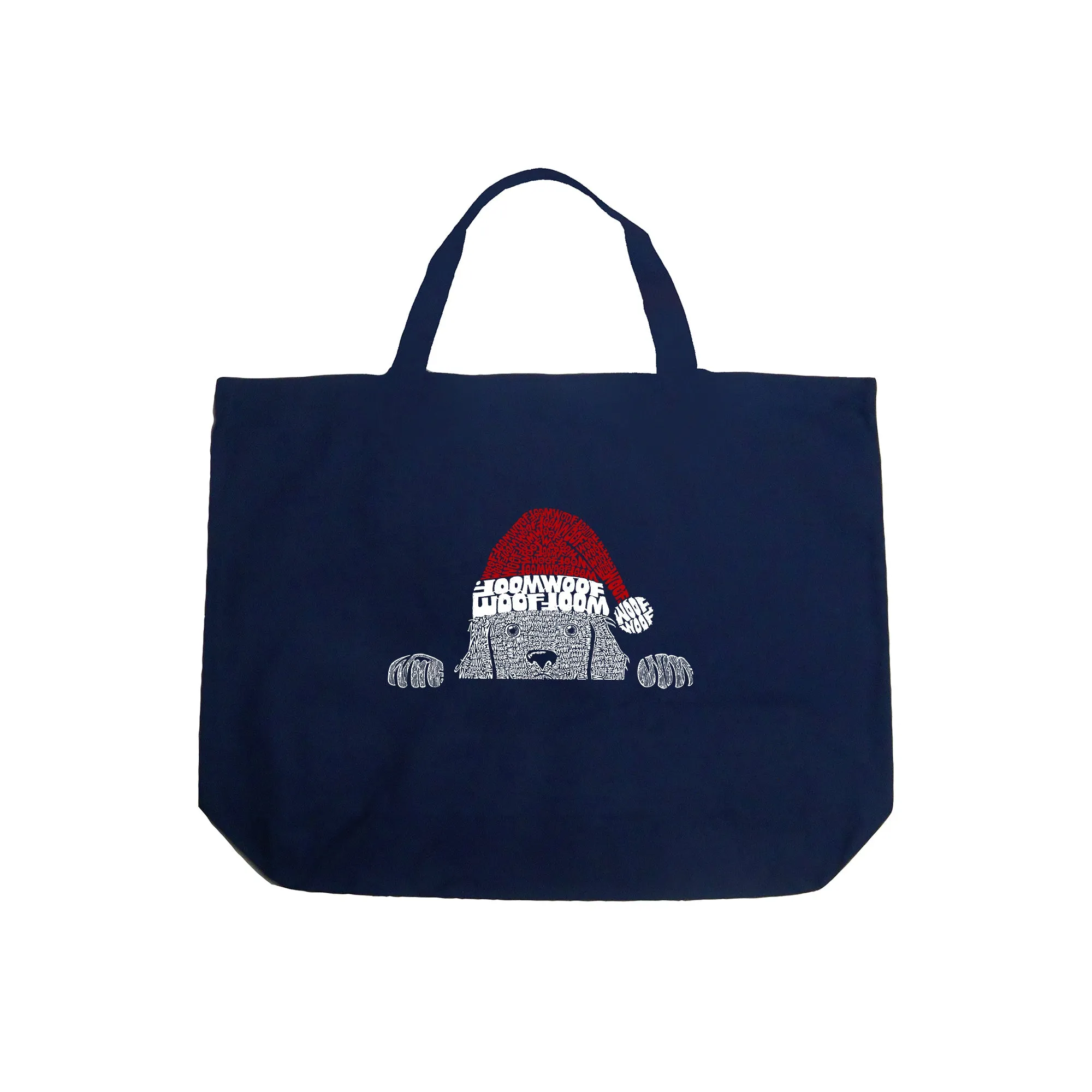 Christmas Peeking Dog - Large Word Art Tote Bag