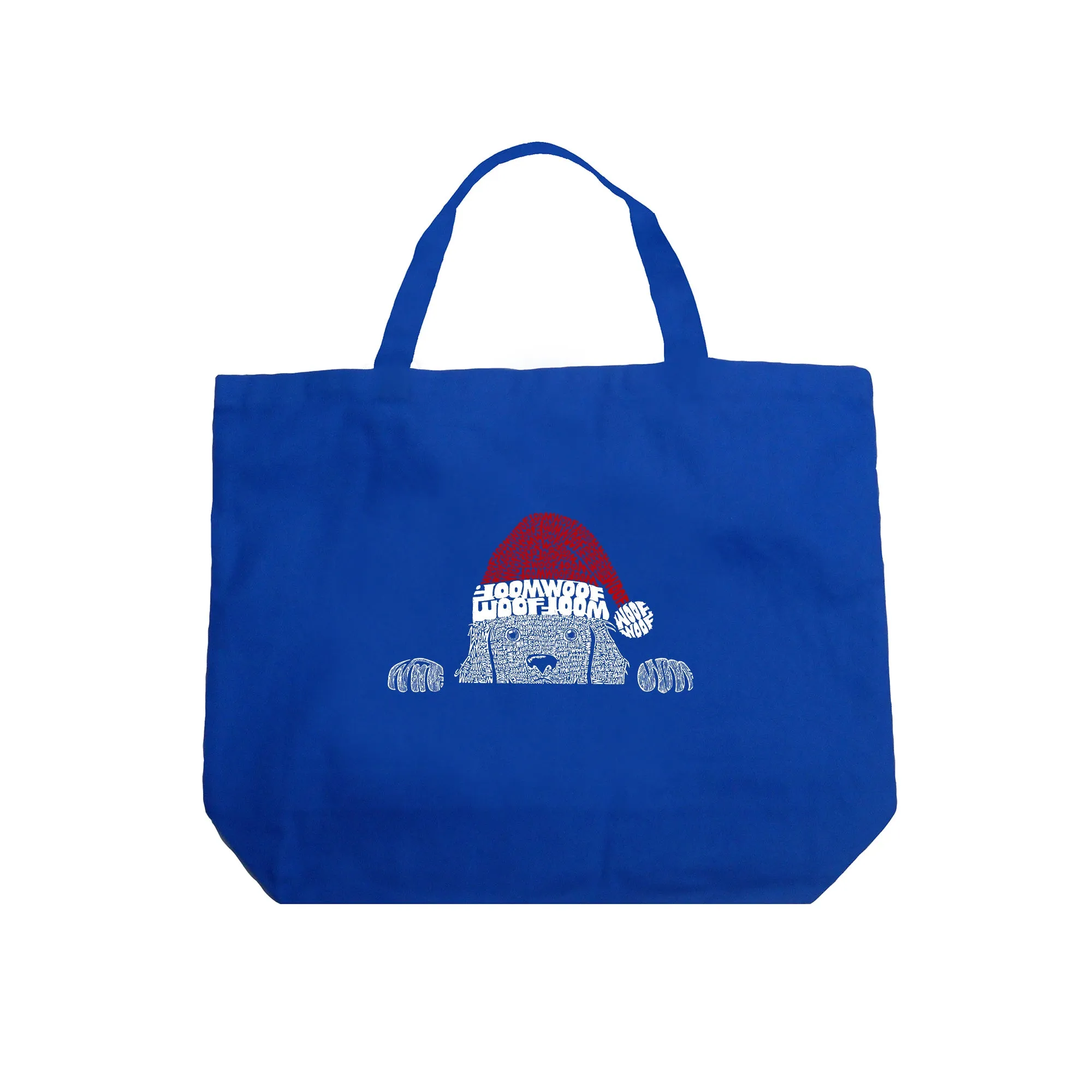 Christmas Peeking Dog - Large Word Art Tote Bag