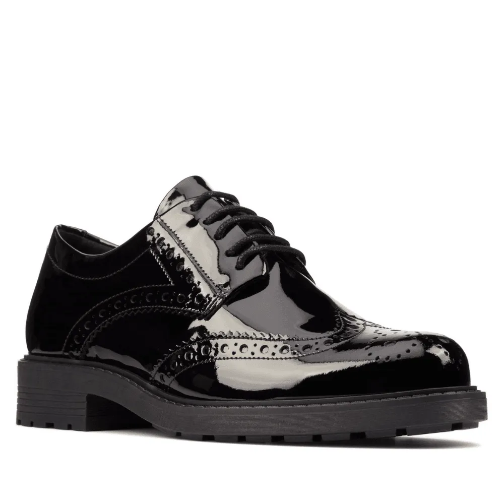 Clarks Orinoco 2 Limit Girls School Shoe in Black Patent