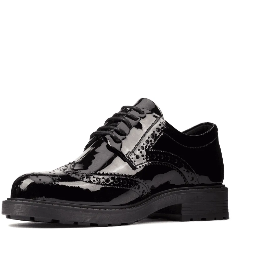 Clarks Orinoco 2 Limit Girls School Shoe in Black Patent