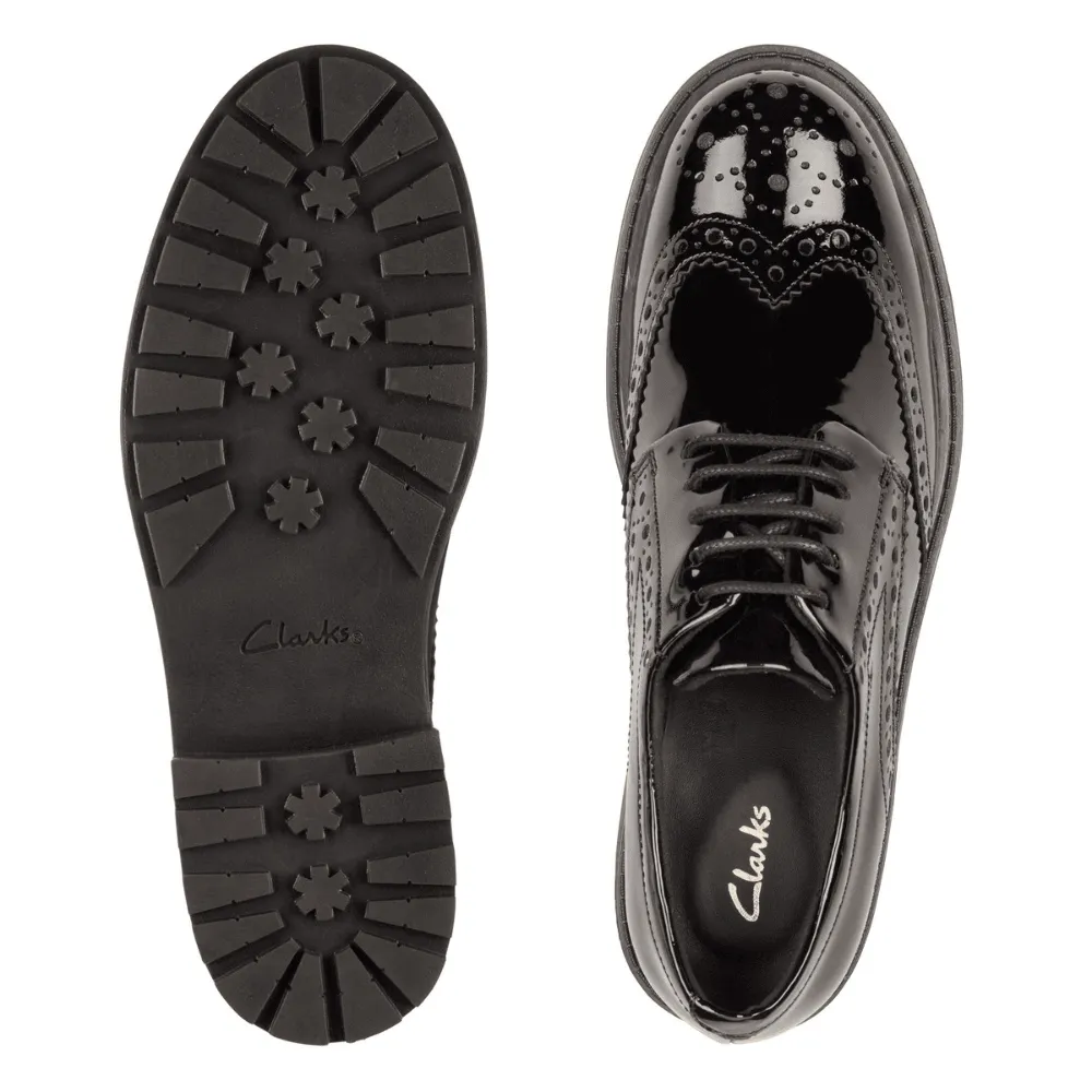 Clarks Orinoco 2 Limit Girls School Shoe in Black Patent