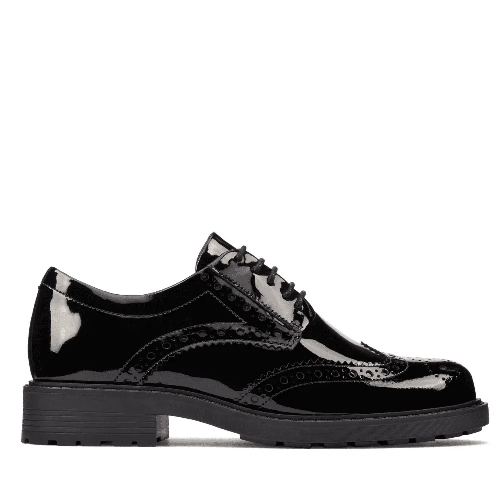 Clarks Orinoco 2 Limit Girls School Shoe in Black Patent