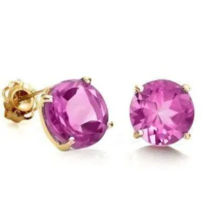 CLASSY 0.9 CARAT TW (2 PCS) CREATED PINK SAPPHIRE 10K SOLID YELLOW GOLD EARRINGS