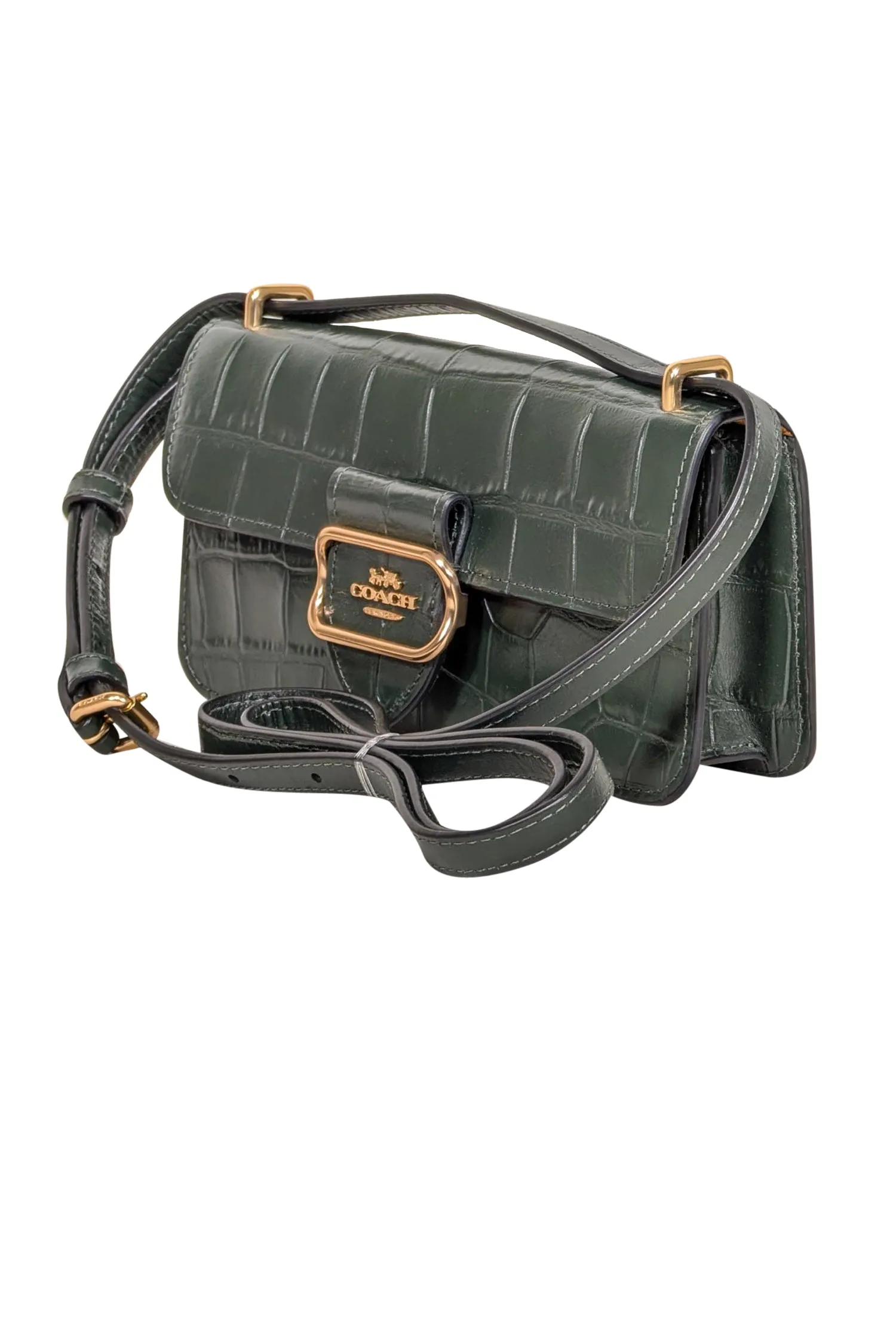 Coach - Hunter Green Croc Embossed Leather Crossbody Bag