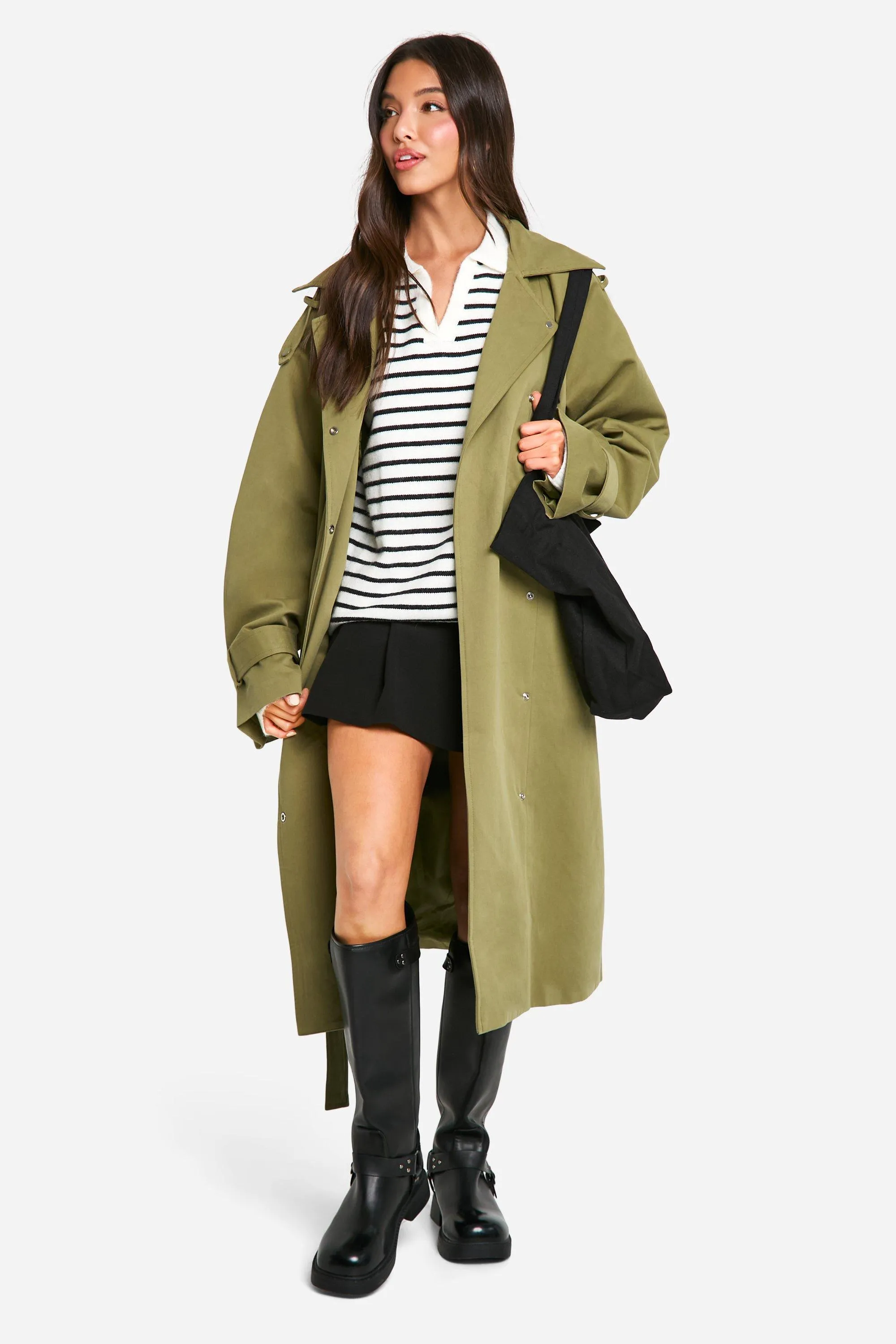 Collar Detail Belted Trench Coat