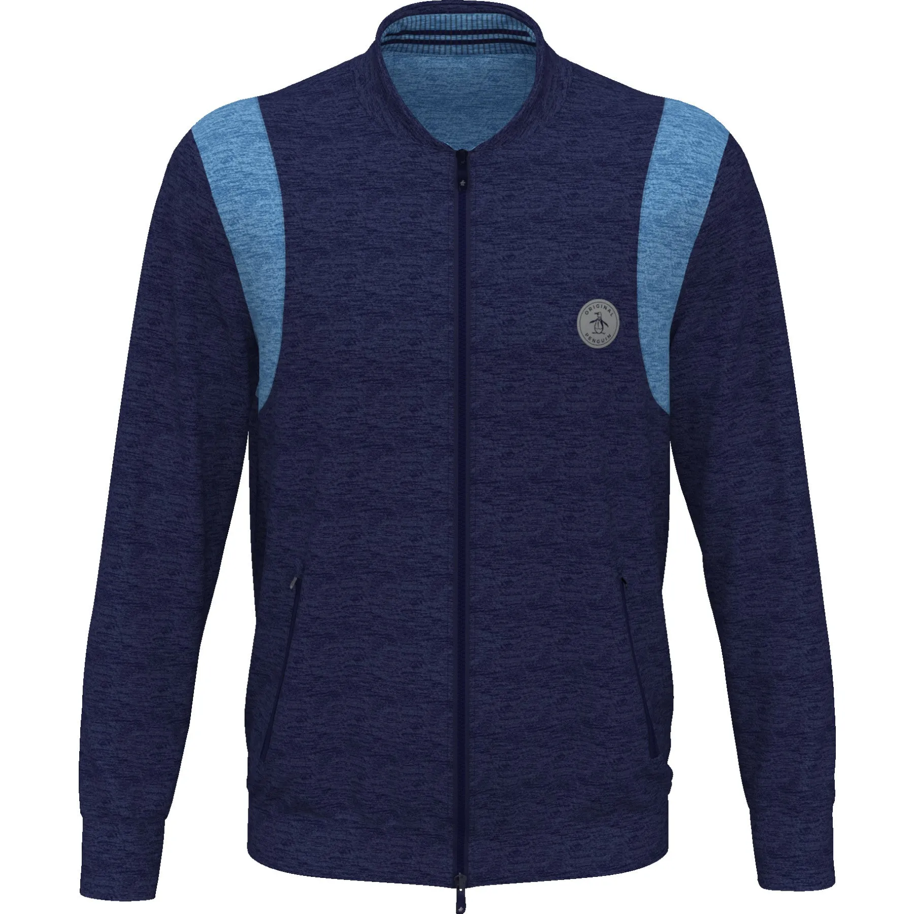 Colour Block 80s Golf Bomber Jacket In Black Iris Bijou Heather