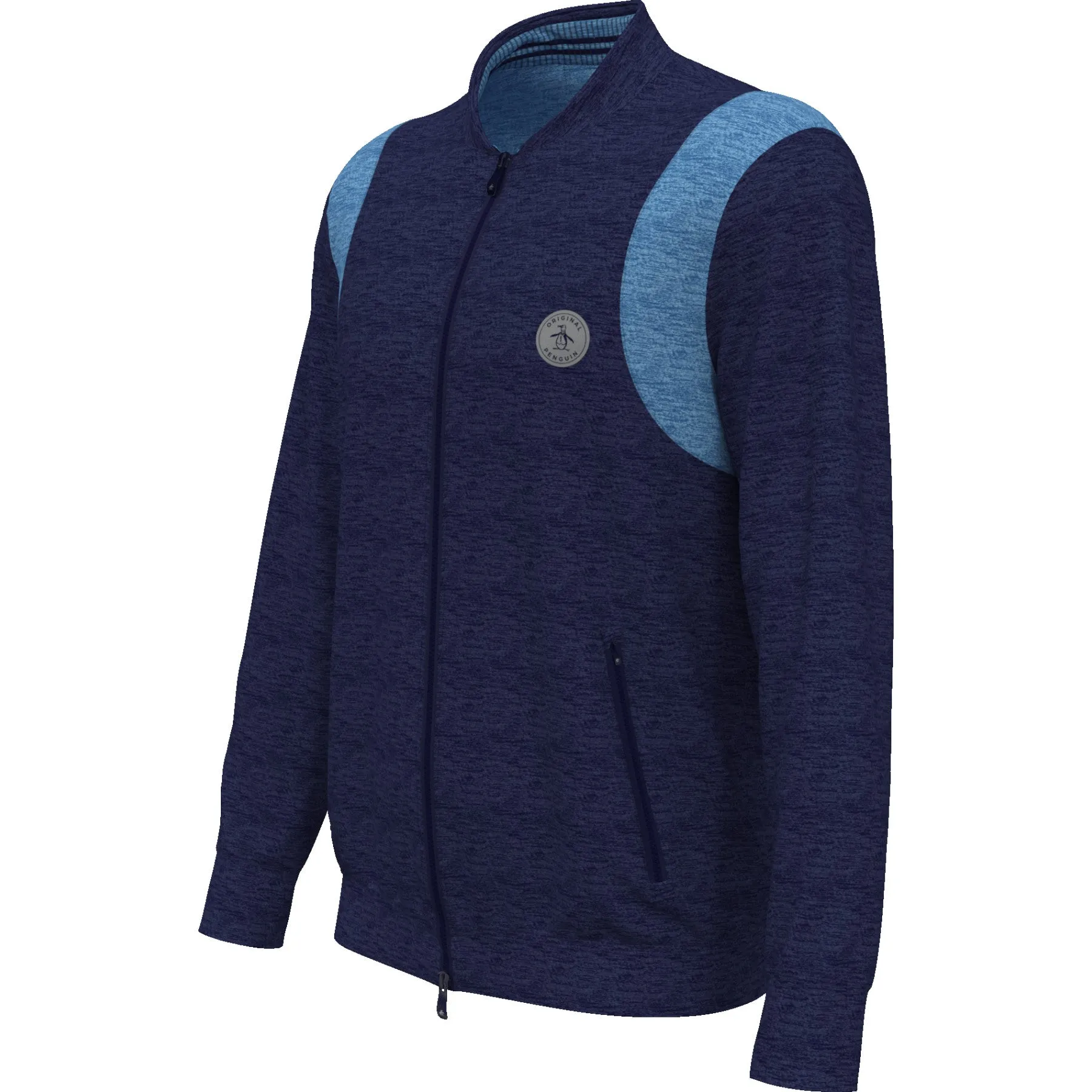 Colour Block 80s Golf Bomber Jacket In Black Iris Bijou Heather
