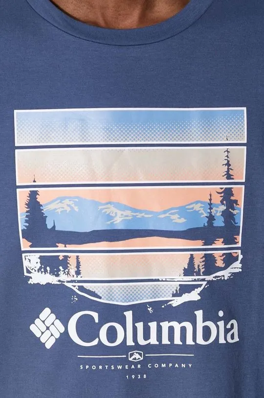 Columbia cotton t-shirt Path Lake men’s blue color 1934814