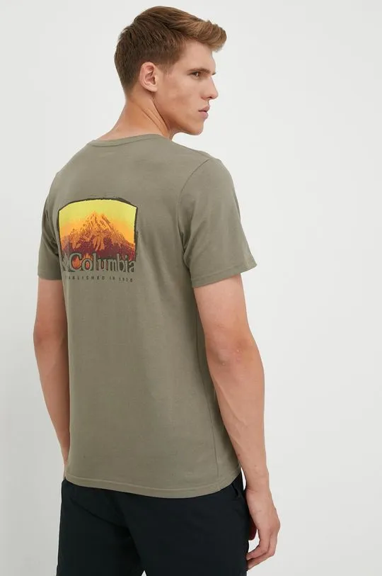 Columbia cotton T-shirt Rapid Ridge Back Graphic green color