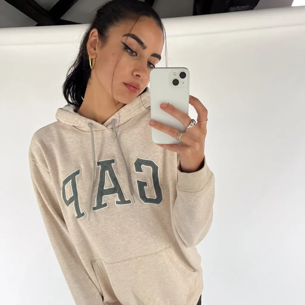 Cream 90s GAP Spellout Hoodie Sweatshirt (M)