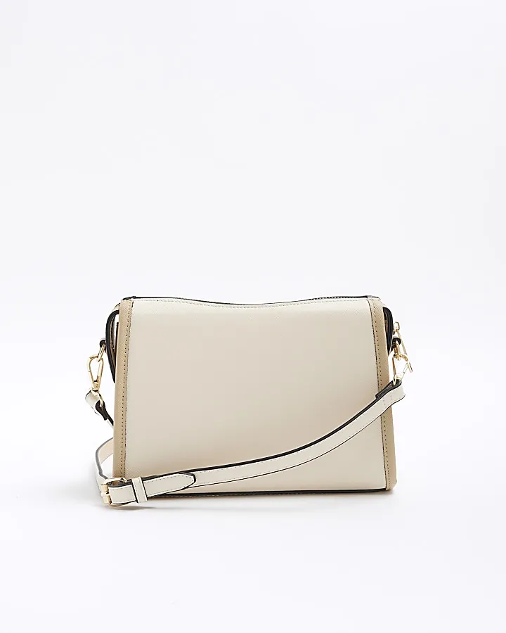 Cream RI monogram panel cross body bag