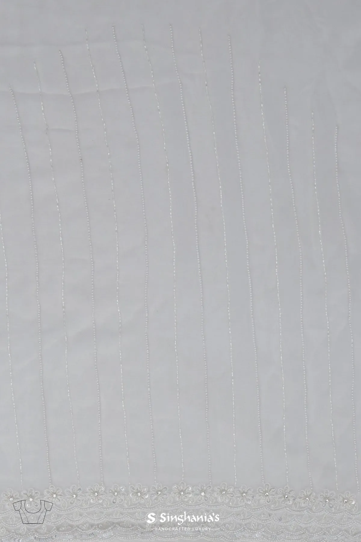 Cream White Georgette Designer Saree With Hand Embroidery