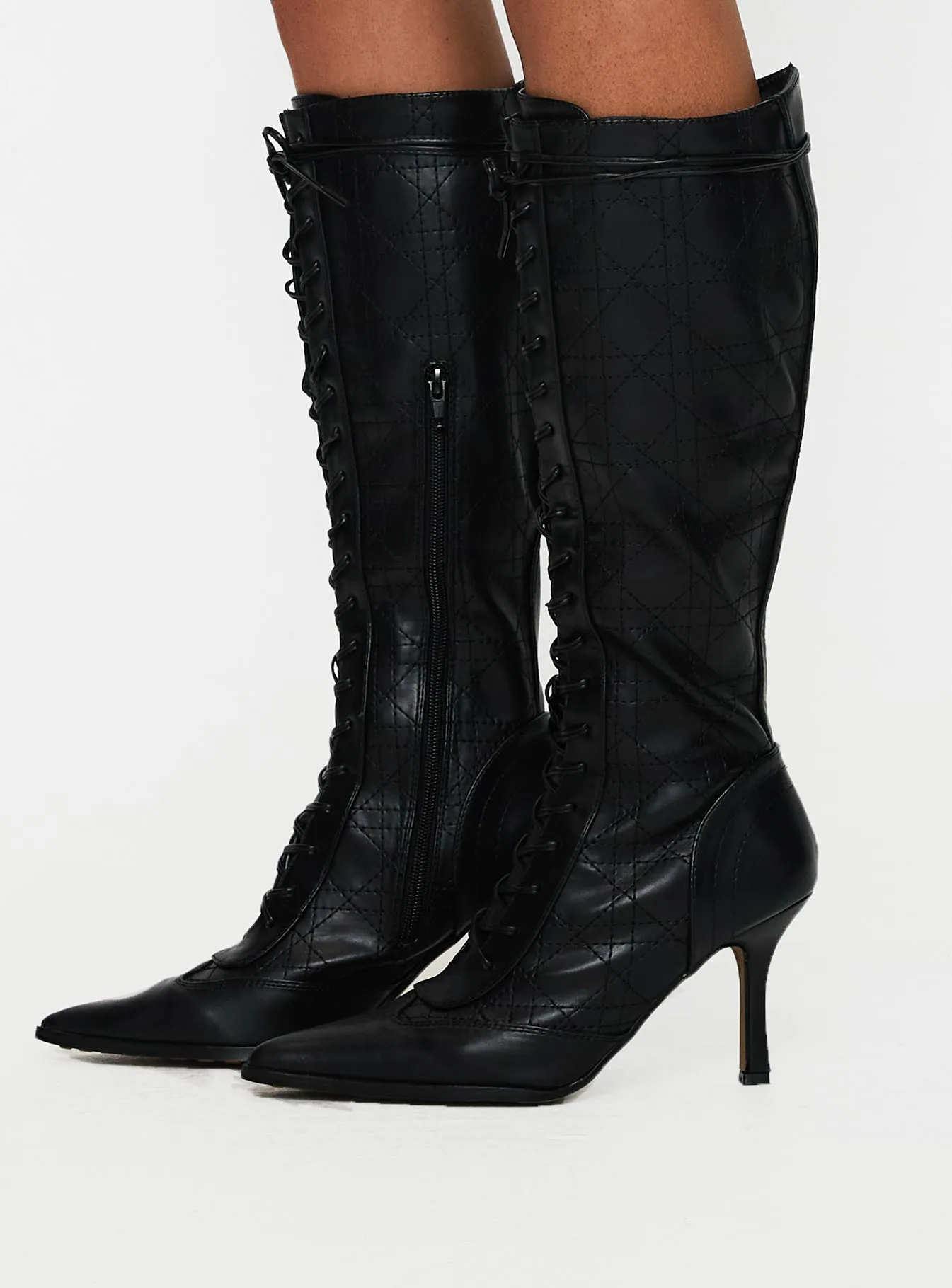 Creator Knee High Lace-up Boots Black