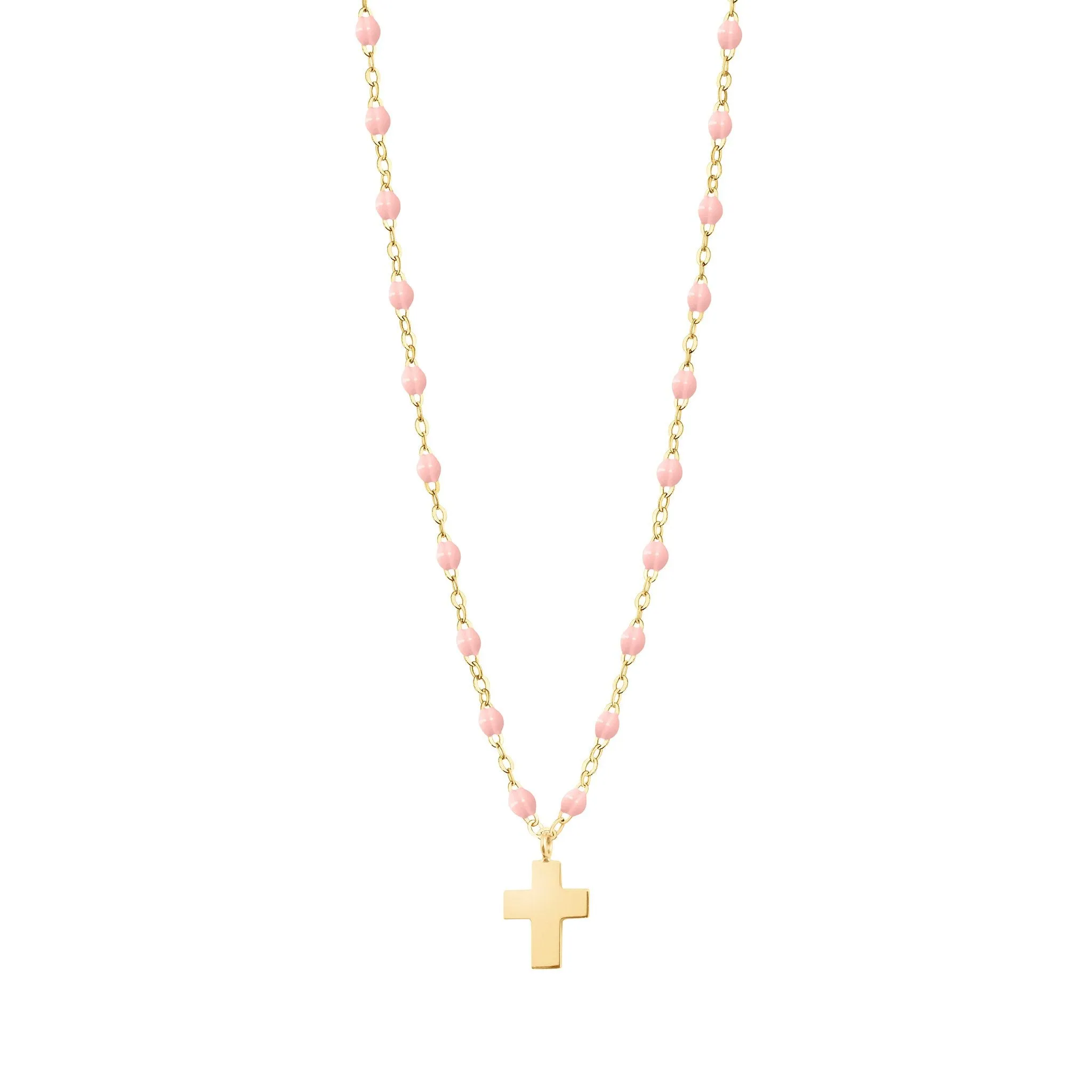 Cross Charm Classic Gigi Baby Pink necklace, Yellow Gold, 16.5