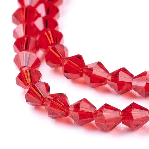 Crystal Glass Beads, Austrian Crystal 5301, Faceted, Bicone, Top Drilled, Red, 4mm