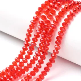 Crystal Glass Beads, Rondelle, Transparent, Faceted, Red, 8mm