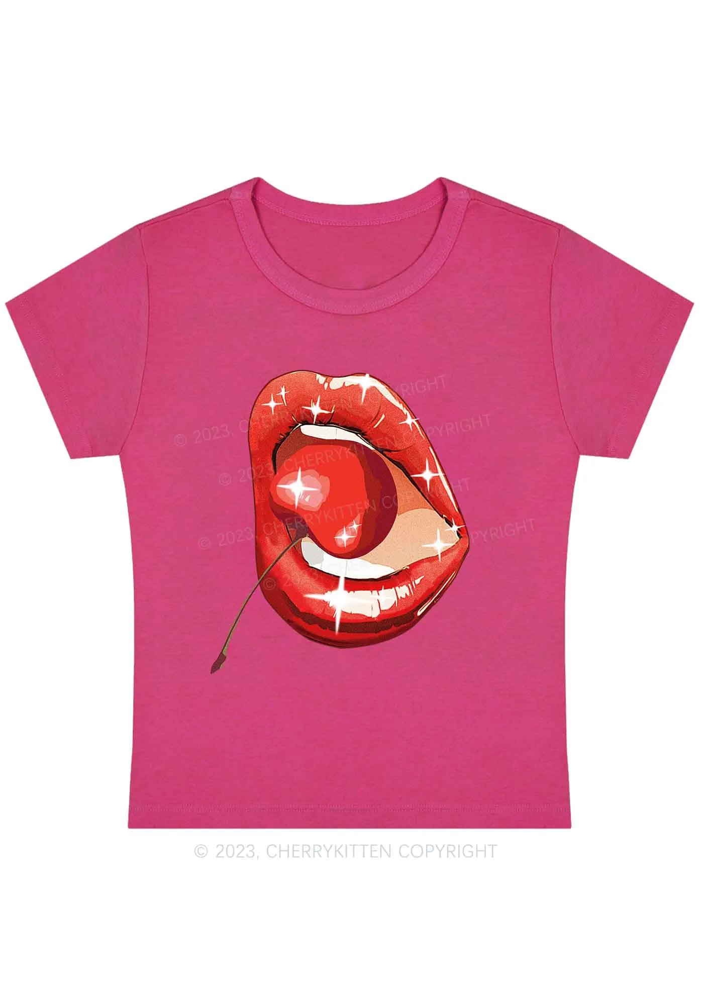 Curvy Red Cherry Lipstick Y2K Baby Tee Cherrykitten