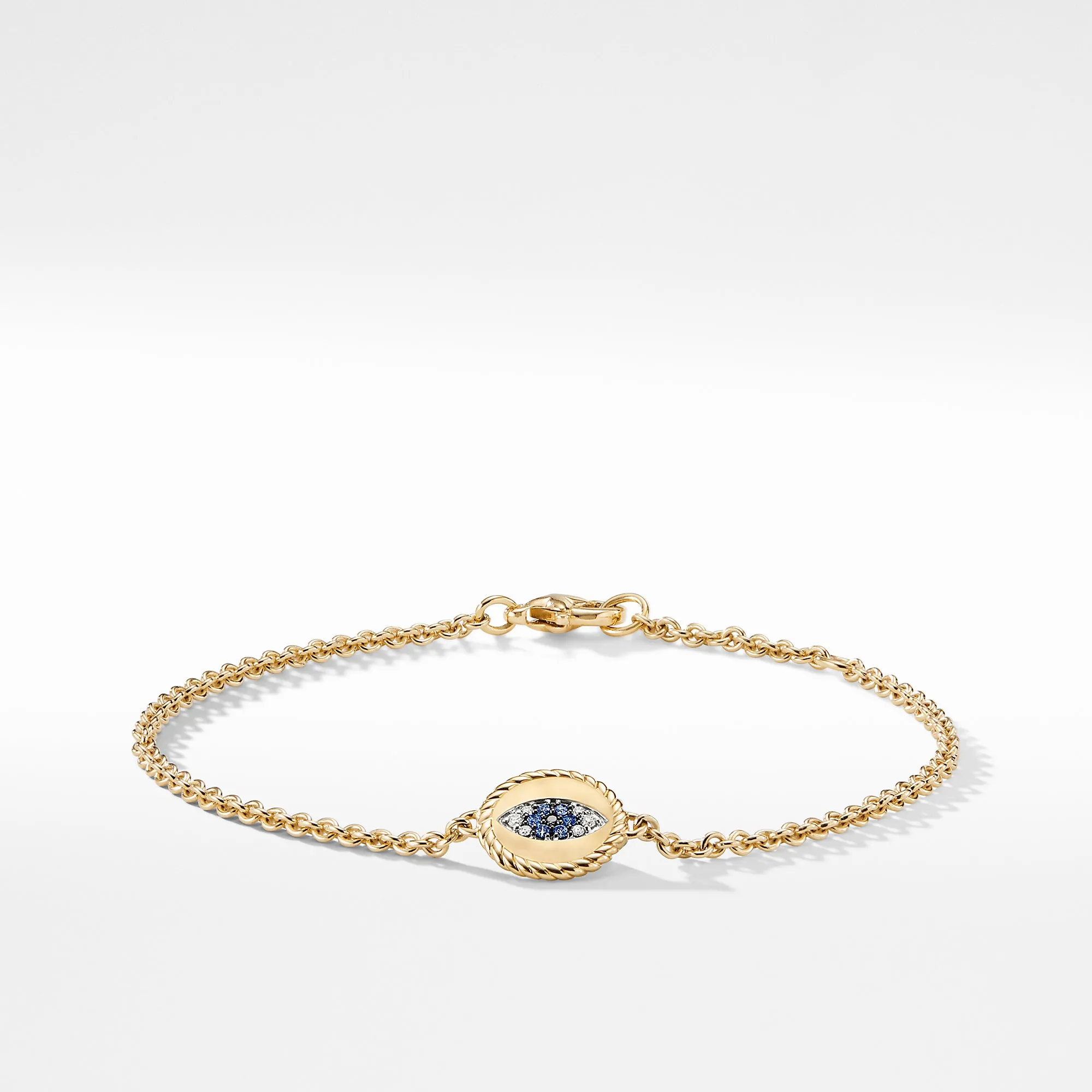 David Yurman Evil Eye Charm Bracelet with Blue Sapphire, Diamonds and Black Diamonds in Gold