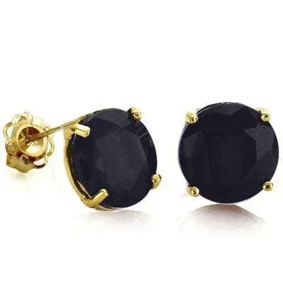 DAZZLING 1.2 CARAT TW (2 PCS) GENUINE BLACK SAPPHIRE 10K SOLID YELLOW GOLD EARRI