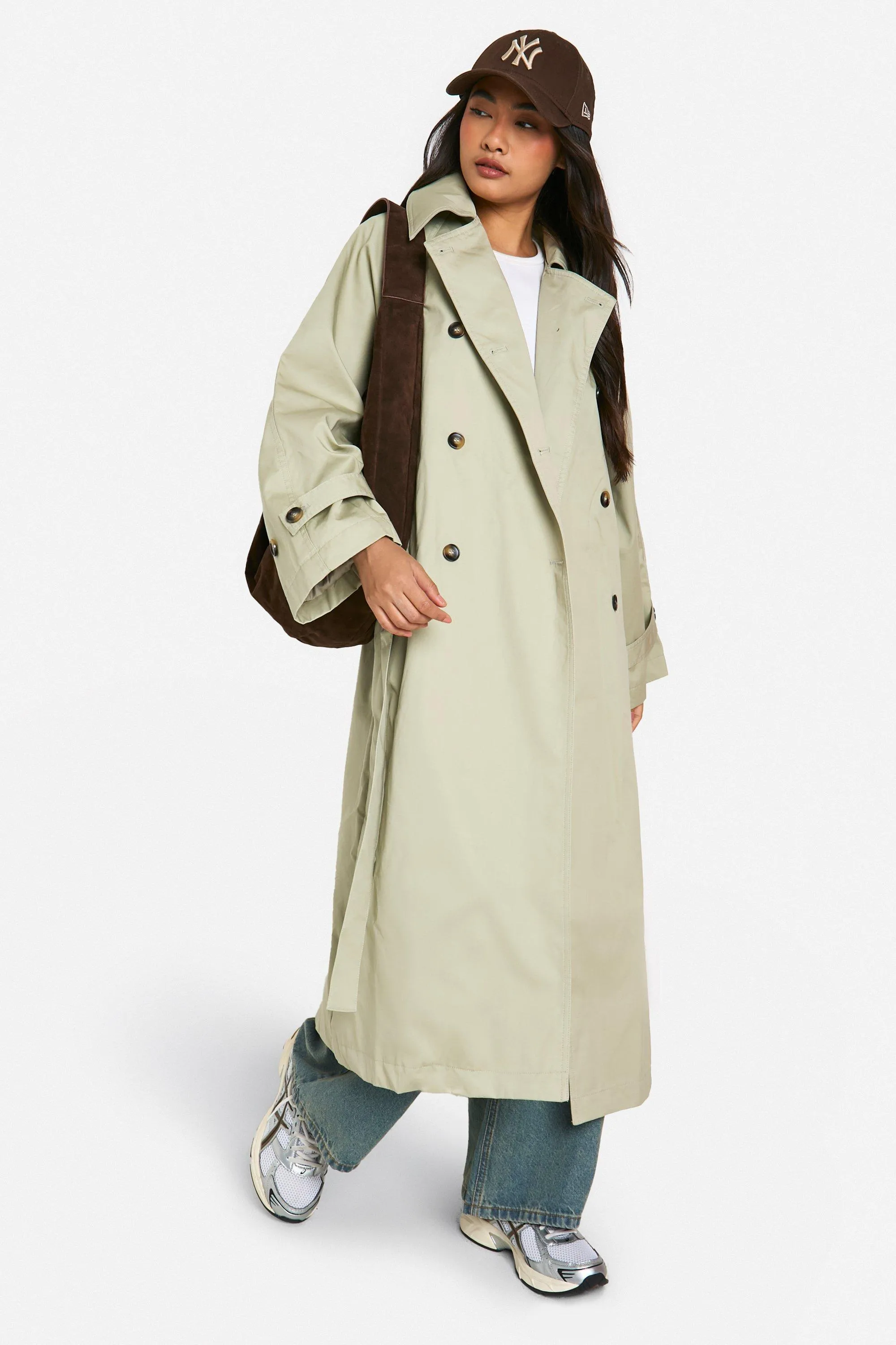 Double Breast Wide Sleeve Belted Trench Coat