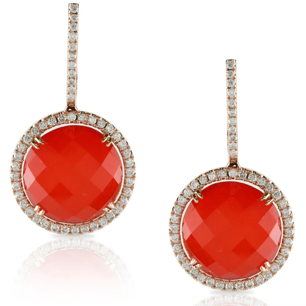 Doves Crimson Couture Red Carnelian & Diamond Round Rose Gold Earrings