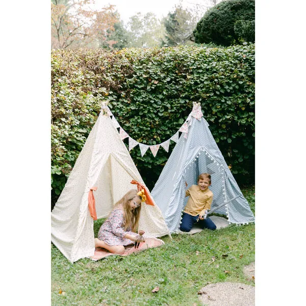 E&E Savannah Play Tent, Blue Ditsy/White Pom
