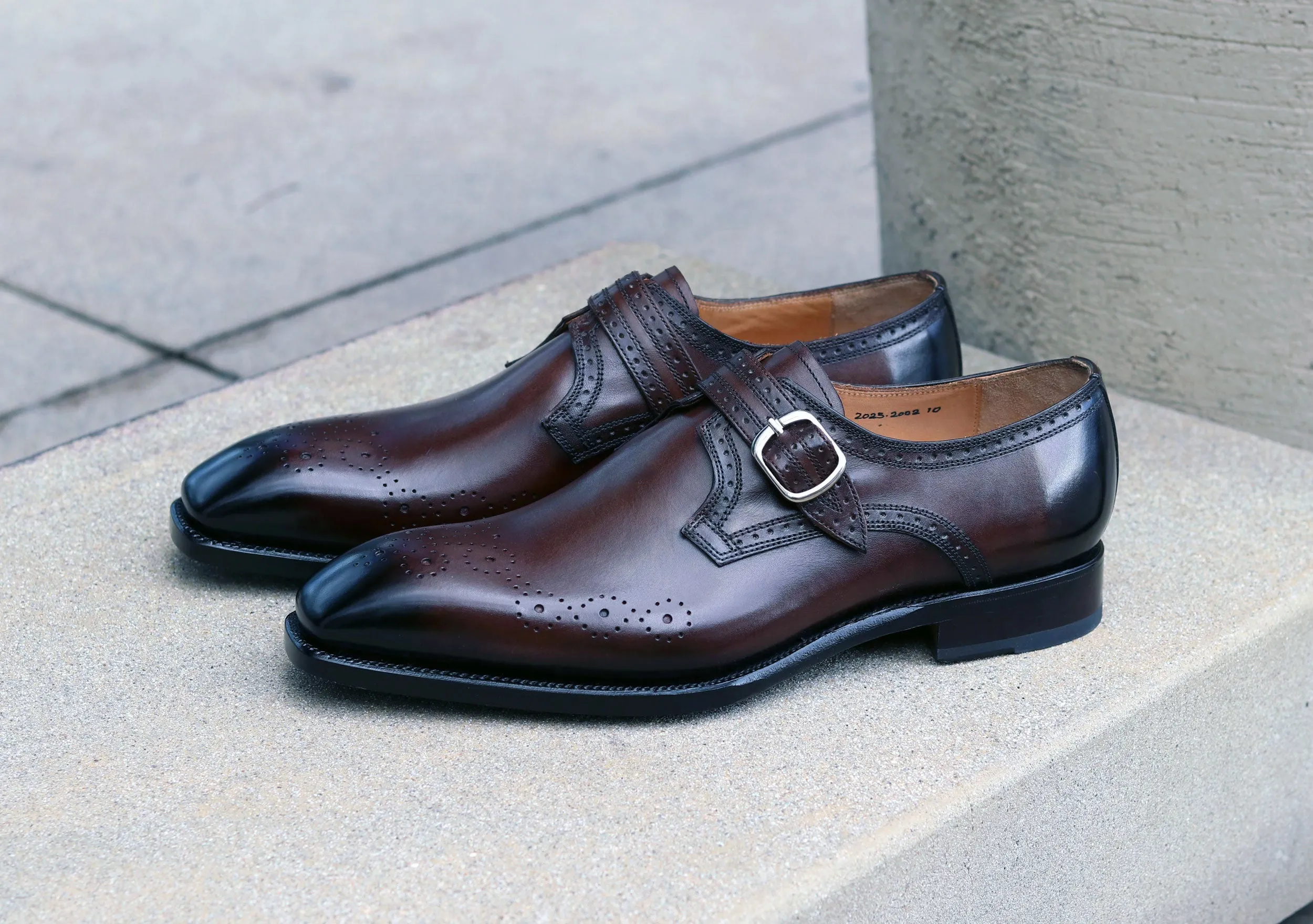 Eric Burnished Calfskin Monkstrap Shoe Brown
