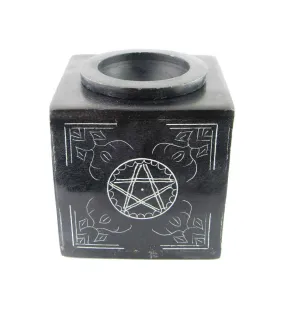 Etched Pentacle Soapstone Oil Diffuser, 3 Black Cube