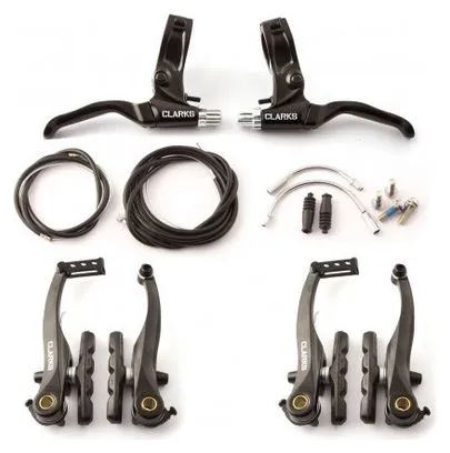 ETRIER FREIN VTT V-BRAKE AV+AR CLARKS ALU NOIR (LEVIER  2 DOIGTS COLLIER ARTICULE, ETRIER)