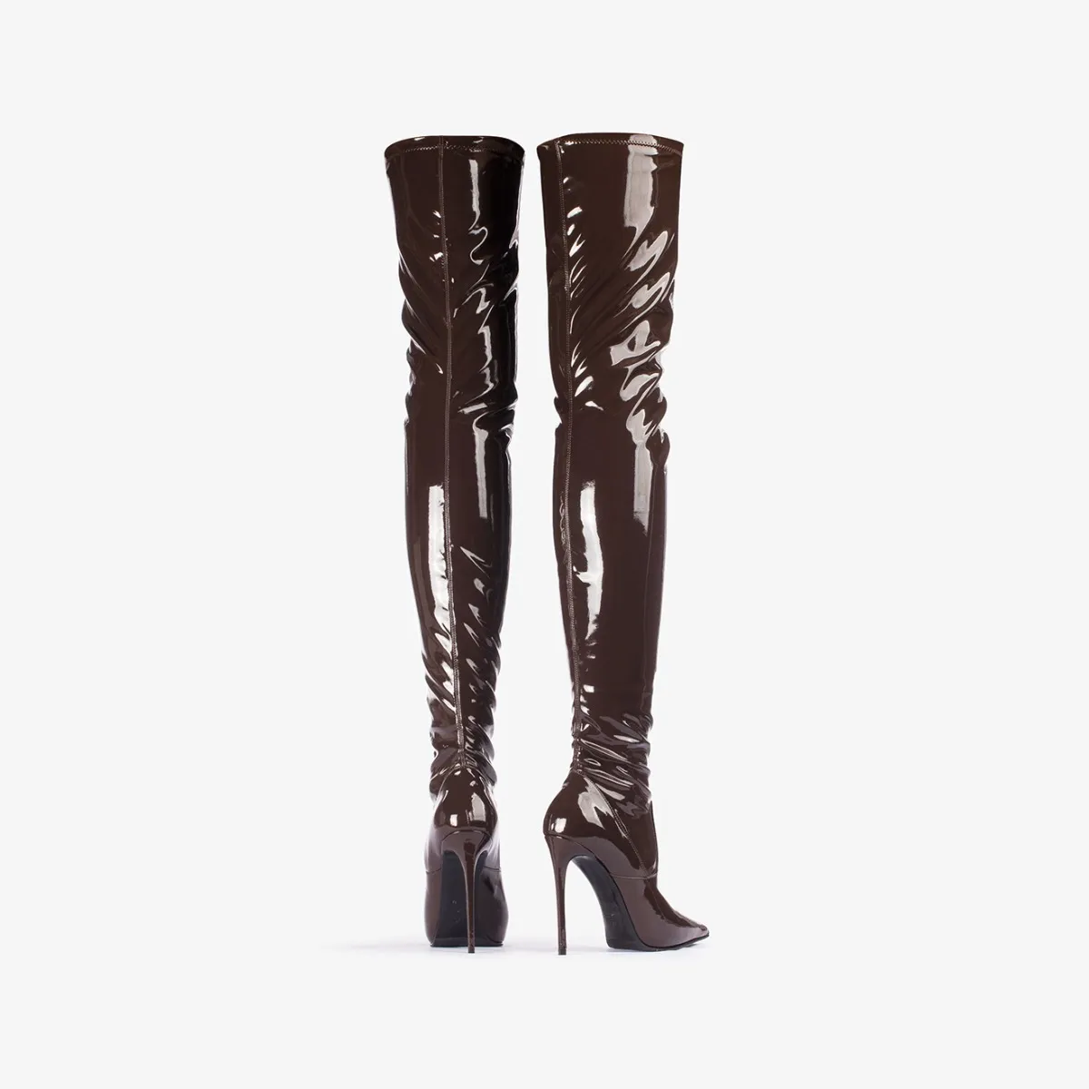 EVA THIGH-HIGH BOOT 120 mm Ebony brown stretch vinyl over-the-knee boot
