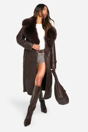 Faux Fur Collar Trench Coat