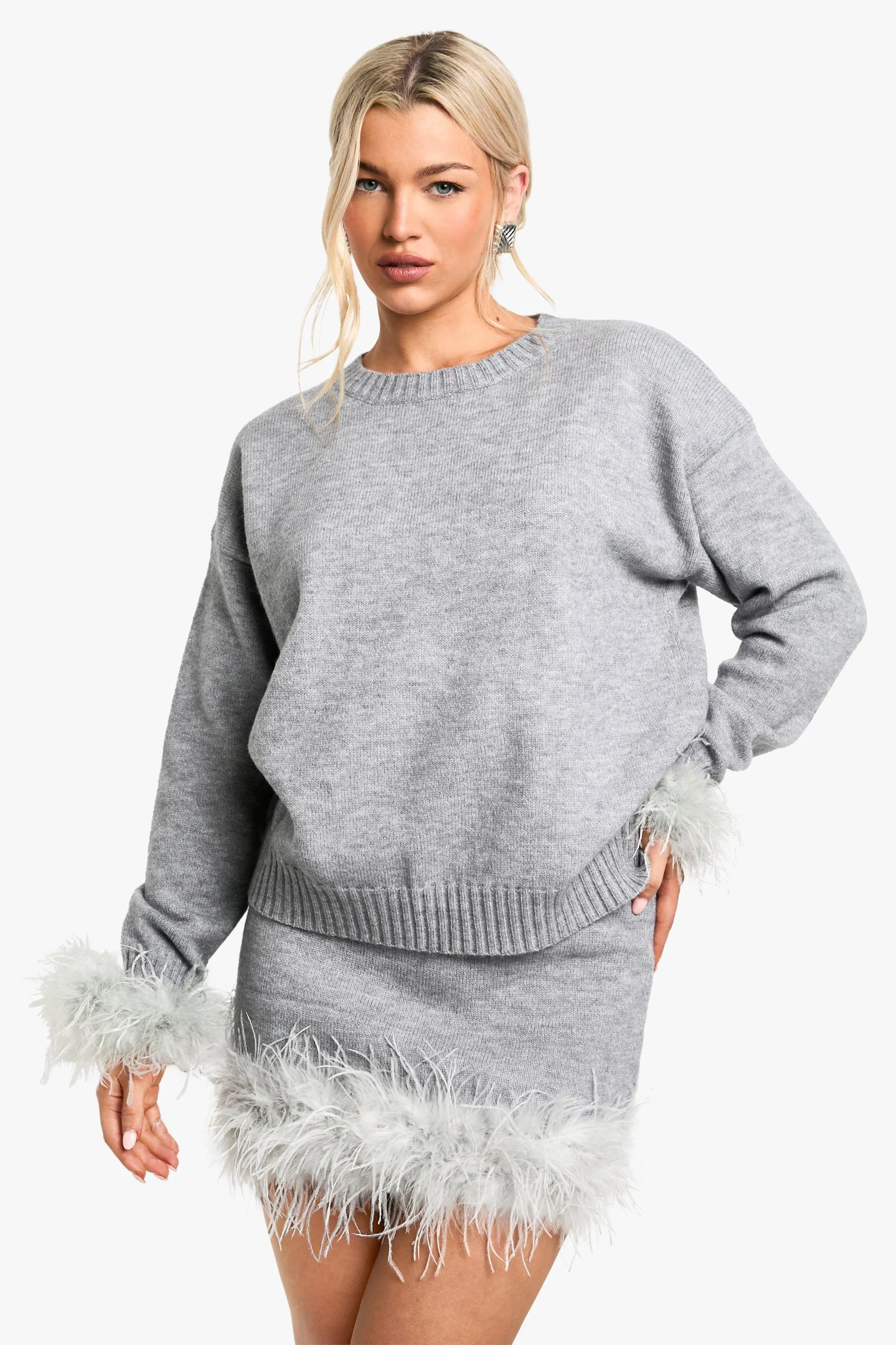 Feather Cuff Detail Knitted Oversized Sweater