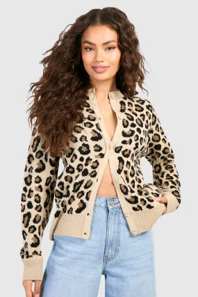 Fine Gauge Crew Neck Leopard Print Micro Cardigan